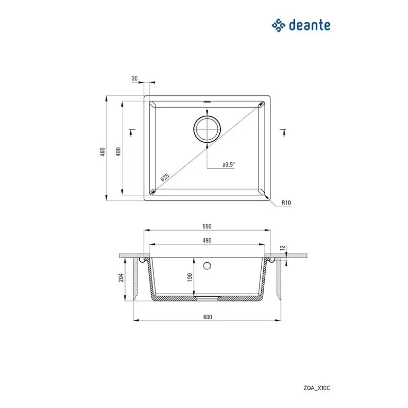 Köögivalamu Deante Corda ZQA_N10C, graniit, 55 cm x 46 cm x 19 cm, nero