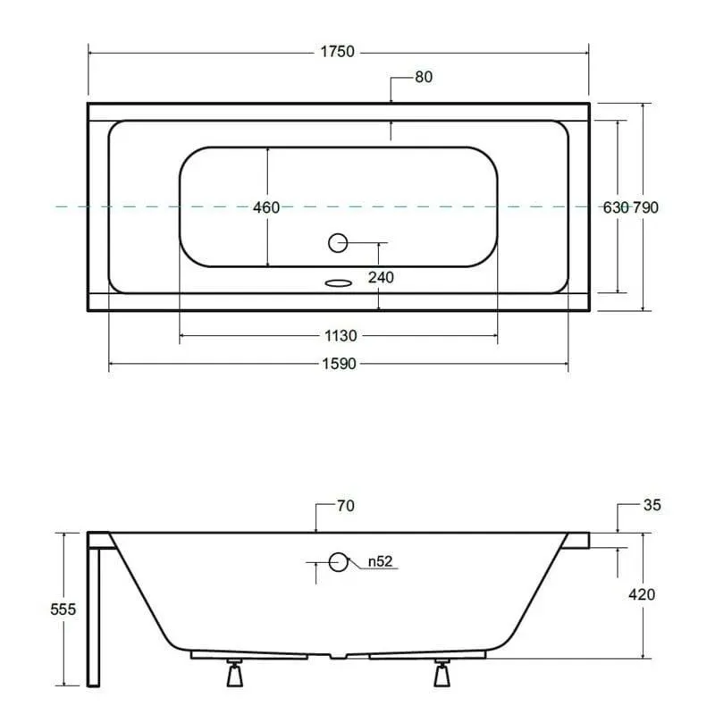 Vannas panelis Besco Quadro 175, 175 cm x 52 cm x 2.5 cm