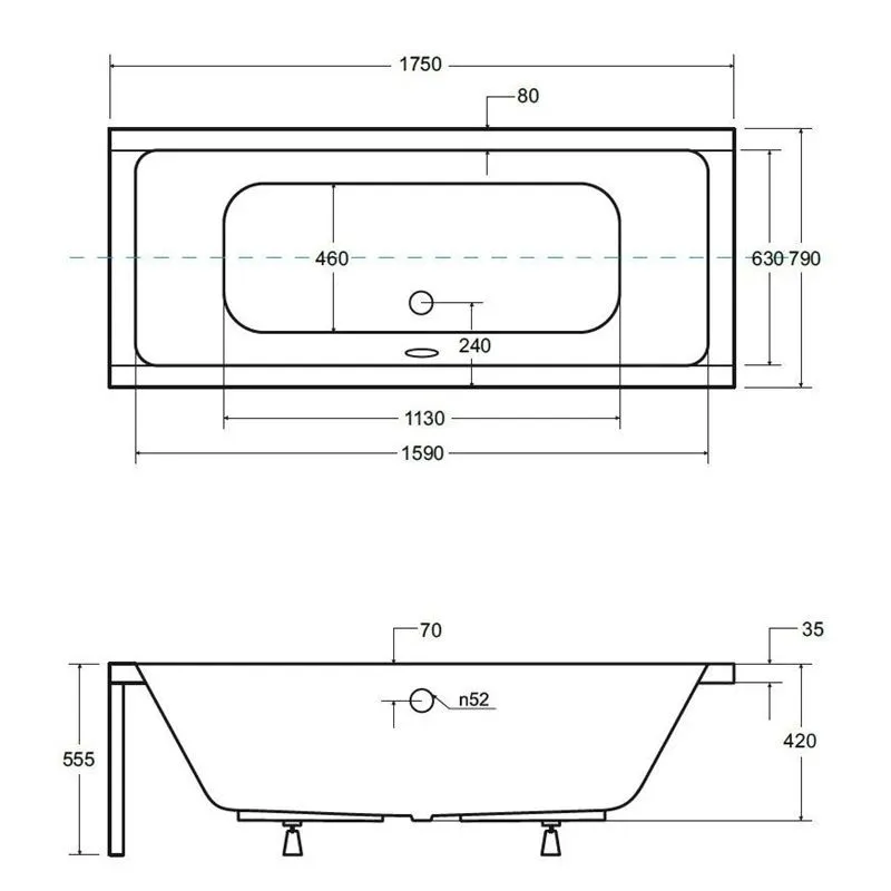 Vannas panelis Besco Quadro 175, 175 cm x 52 cm x 2.5 cm