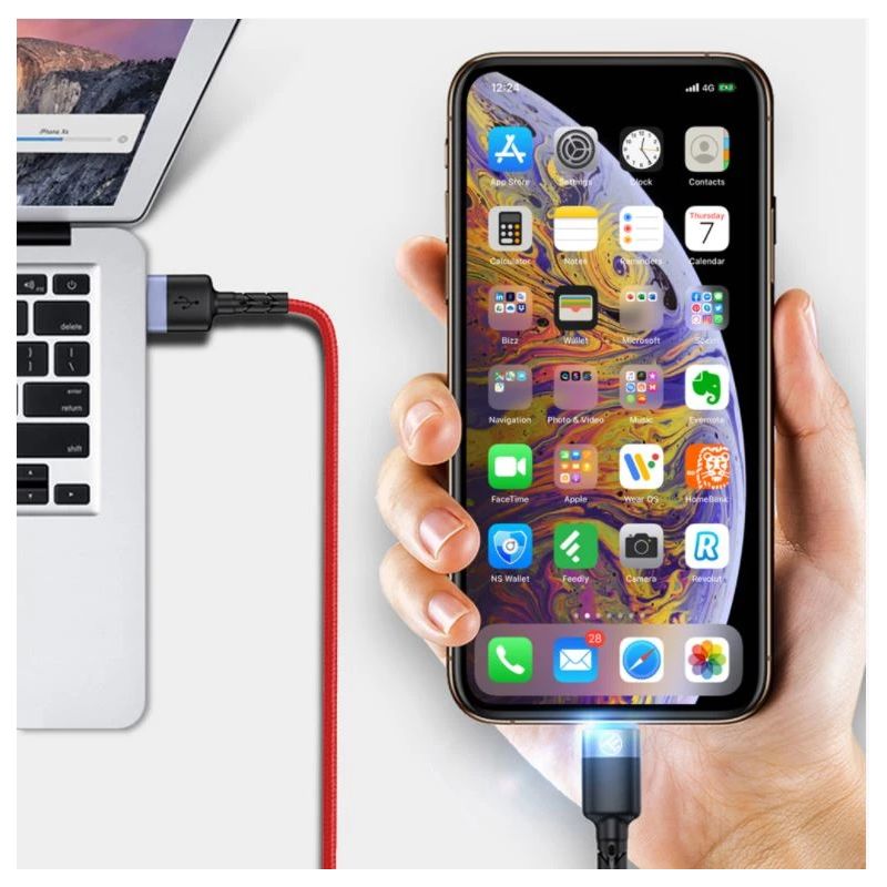 Tellur Data Cable USB to Lightning with LED Light 3A 1.2m Red