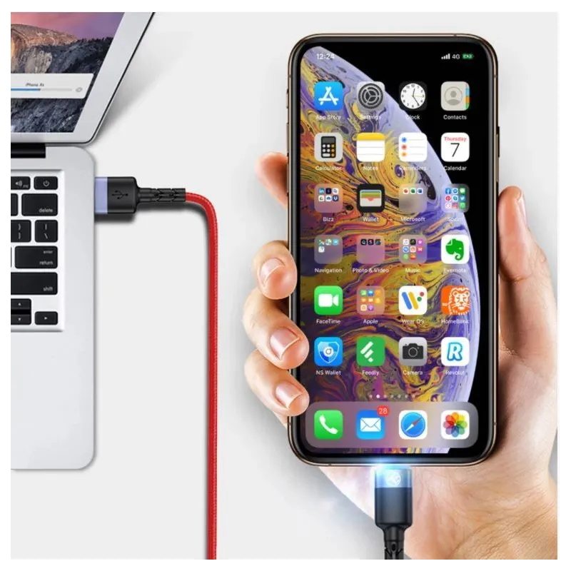 Tellur Data Cable USB to Lightning with LED Light 3A 1.2m Red