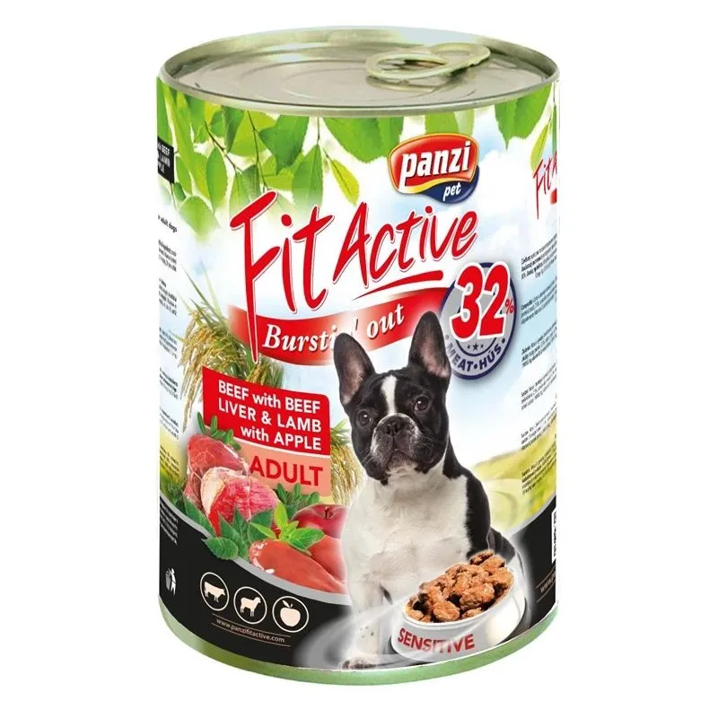 Mitrā barība ,konservi, suņiem Fit Active, jēra gaļa-liellopa gaļa-aknas, 1.24 kg