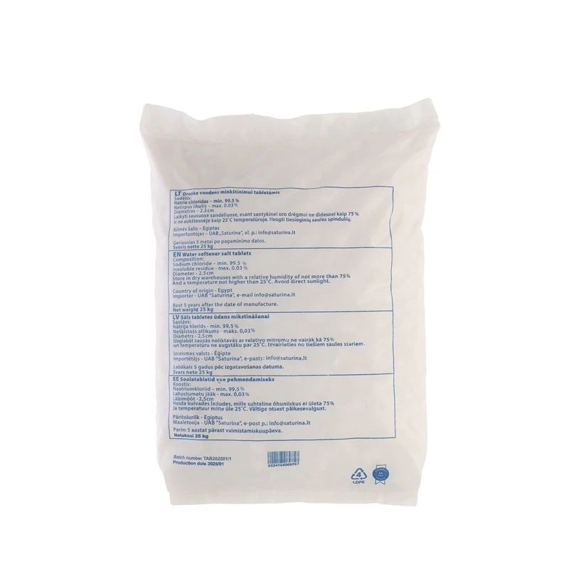 Sāls ūdens mīkstināšanai Asoo Salt. 25kg