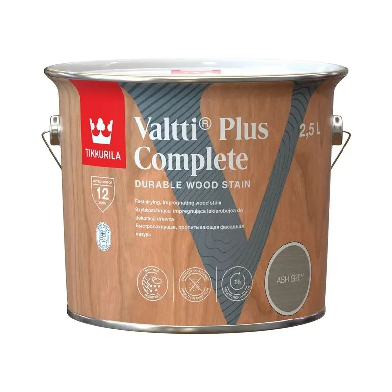 Koksnes impregnants Tikkurila Valtti Plus Complete, pelēka, 2.5 l