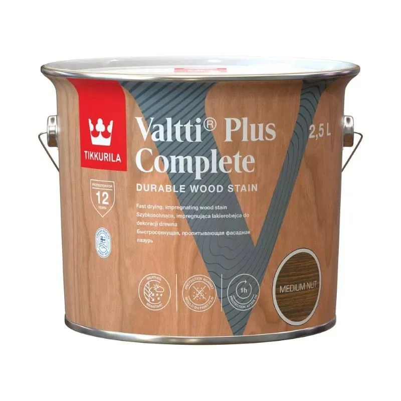 Koksnes impregnants Tikkurila Valtti Plus Complete, valriekstu-riekstkoks, 2.5 l