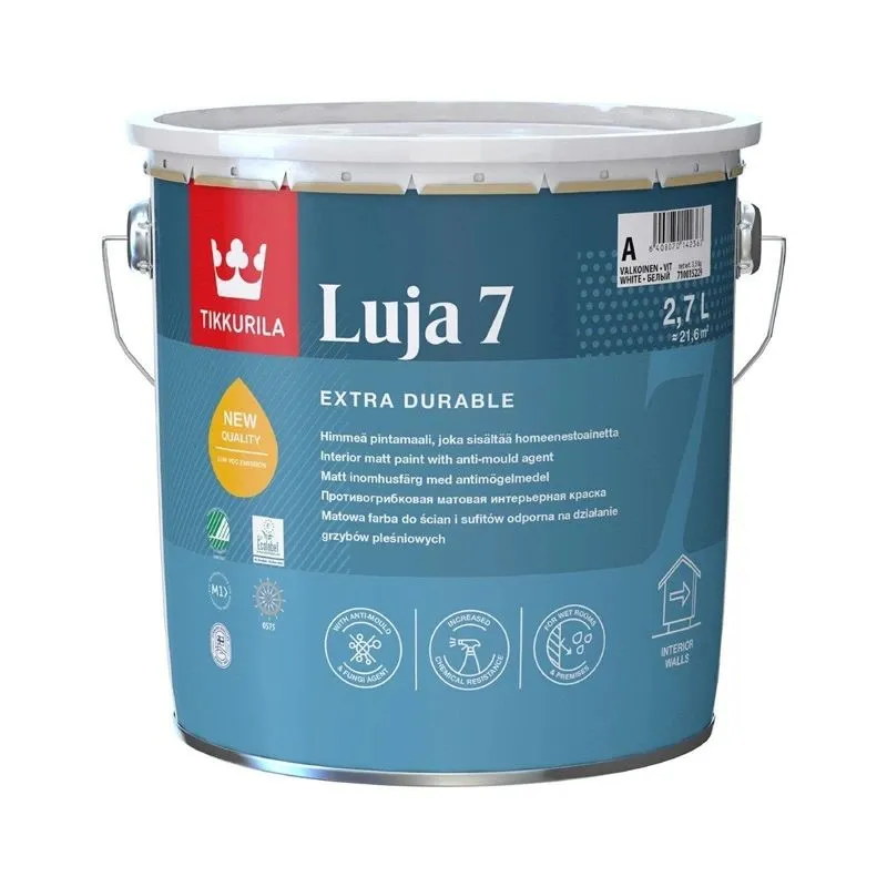 Sienu krāsa Tikkurila Luja, balta, 2.7 l