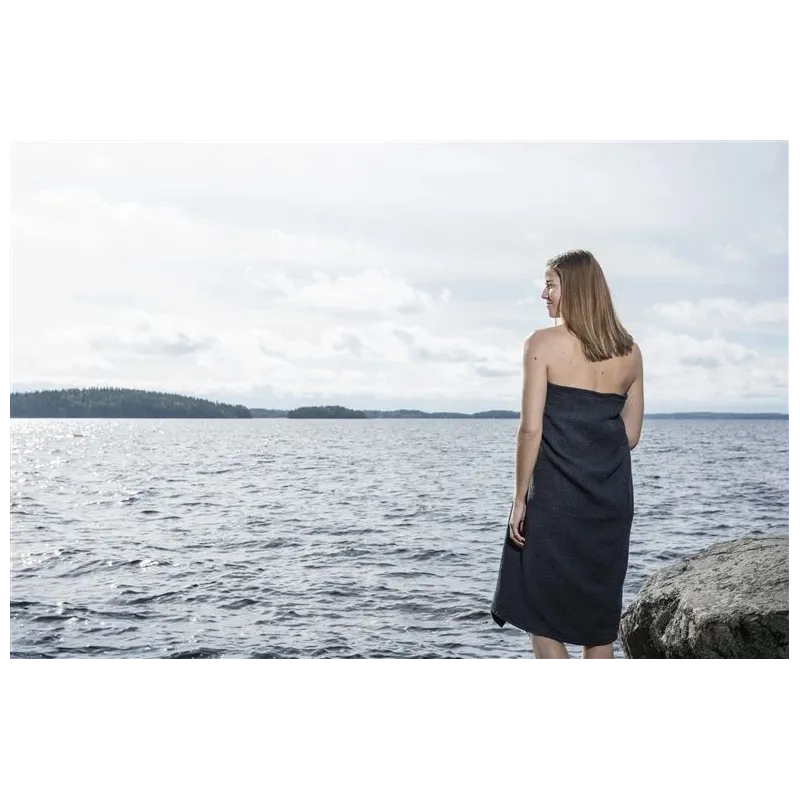 Sauna dvielis Rento Kenno, kokvilna-poliesters, 180 x 90 cm, melna-pelēka