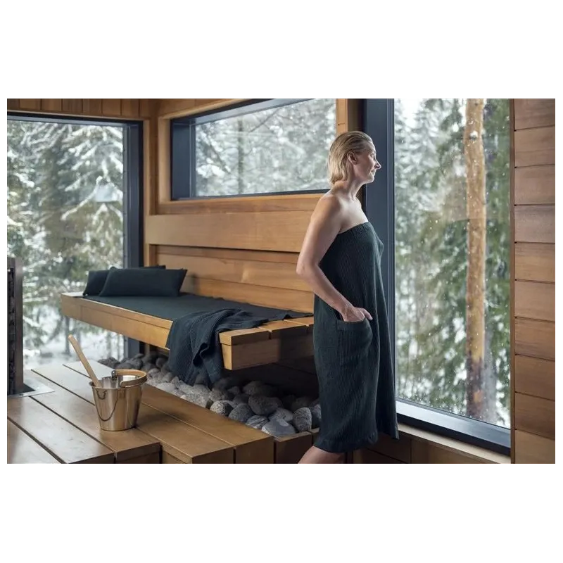 Saunas paliktnis Rento 621624, kokvilna-poliesters, 160 x 60 cm, melna-tumši zaļa