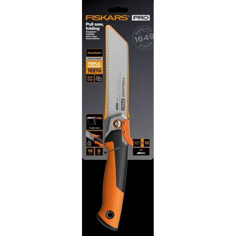 Fiskars PowerTooth salokāmais rokas zāģis 15 cm, 19 TPI ,1062932,