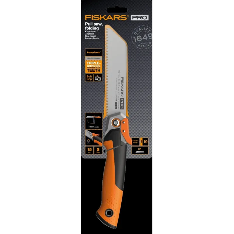 Fiskars PowerTooth Folding Hand Saw 15 cm, 19 TPI ,1062932,