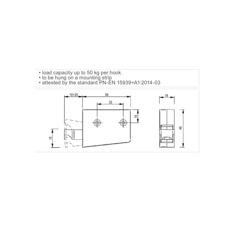 Universāls skapja turētājs REJS, metāls, balts plastmasa