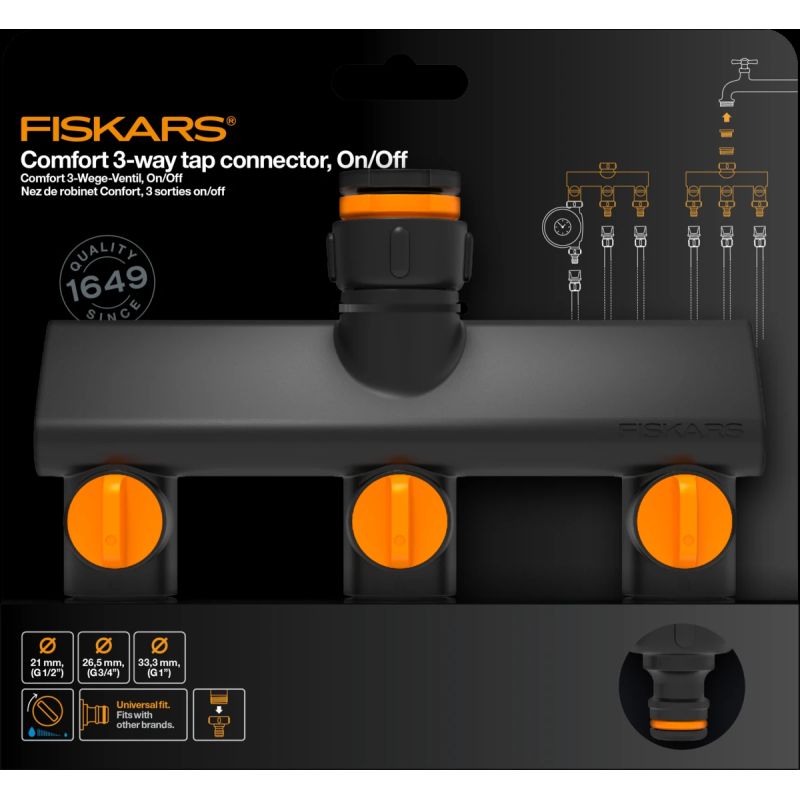 Comfort krāna savienojums ar trim šļūteņu savienojumiem On-Off