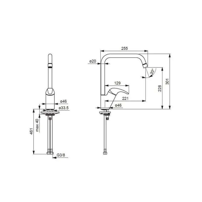 Virtuves jaucējkrāns Oras Polara 1438F, hroma krās.