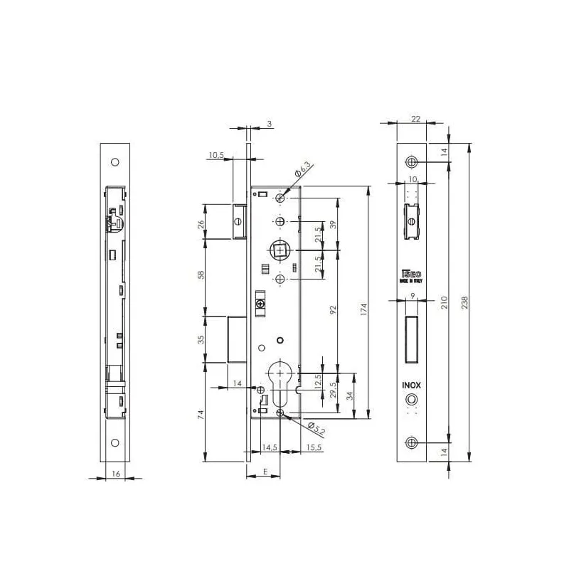 PVC durvju slēdzene Iseo 92-35-16, cinkots, 92 mm-35 mm