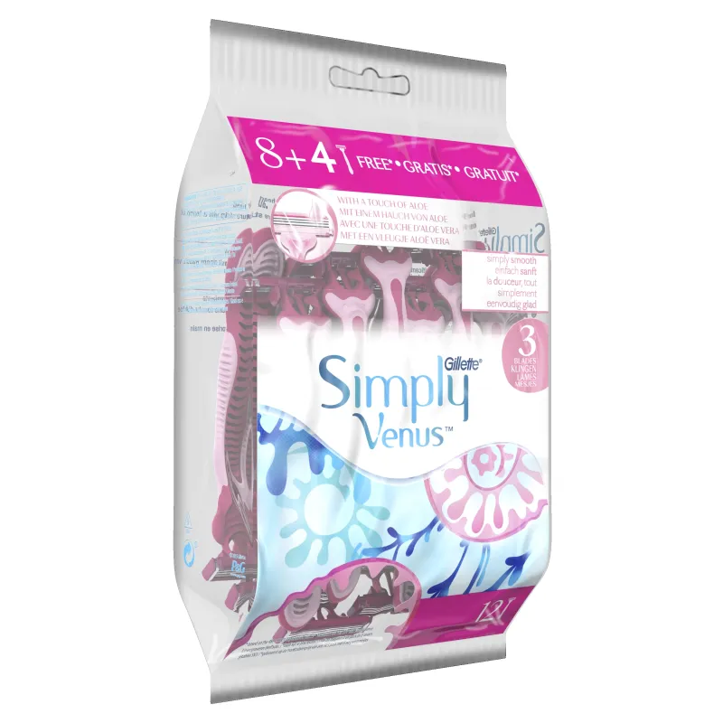 Gillette Simply Venus 3 Vienreizējas Lietošanas Skuvekļi, 12 gab.