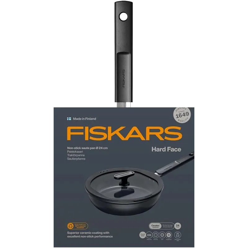 Cepšanas panna ar vāku Fiskars Hard face 1075528, 24 cm, alumīnijs