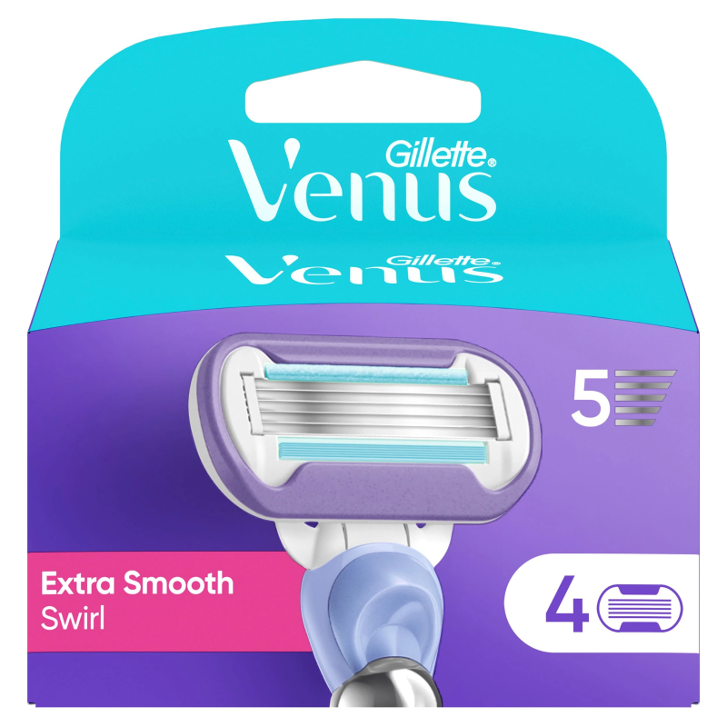 Gillette Venus Deluxe Smooth Swirl Razor Skuvekļa Maināmas Asmeņu Kasetnes, 4 gab