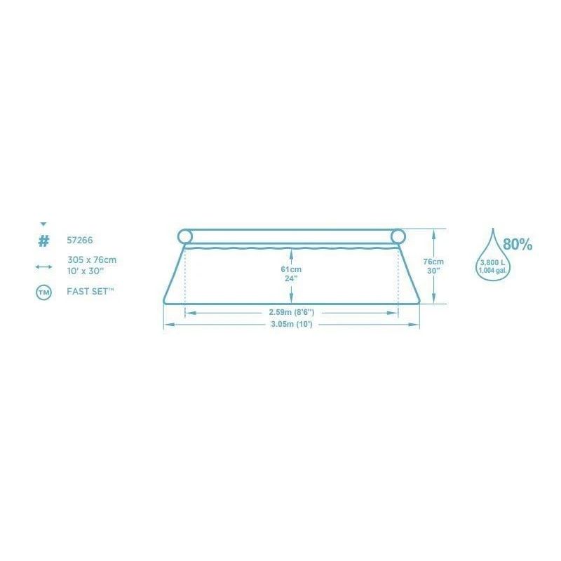 Piepūšamais baseins BESTWAY 57266. 305×76 cm. 3800 l