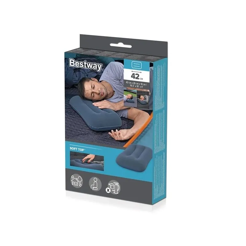 Piepūšams spilvens Bestway 67121, zila krās.-balta krās., 42 cm x 26 cm x 10 cm