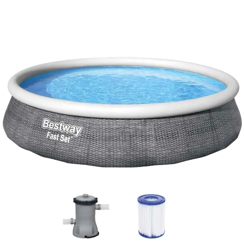 Baseins, piepūšams Bestway Fast set 57376, balta krās.-pelēka krās., 396 x 84 cm