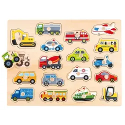 Wooden game transports peg puzzle