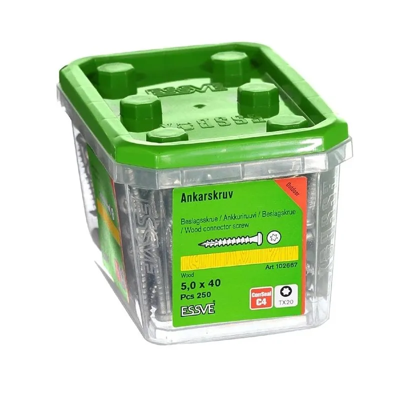 Koka skrūve, skrūves kokam Essve, 5 x 40 mm, pelēka krās., 250 gab.