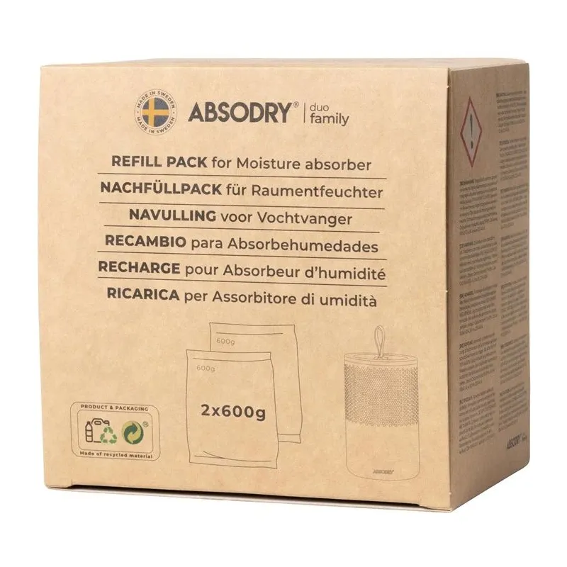 Drėgmės sugėriklio papildymas Absodry 2 x 600 g, bekvapis, 25 m², 1200 g