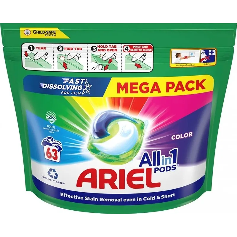 Skalbimo kapsulės Ariel Colour. 63 vnt.