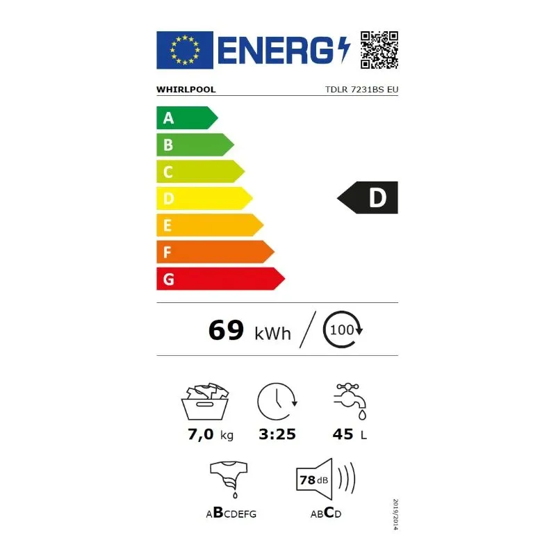 Veļas mašīna Whirlpool TDLR 7231BS EU, 7 kg, balta krās.