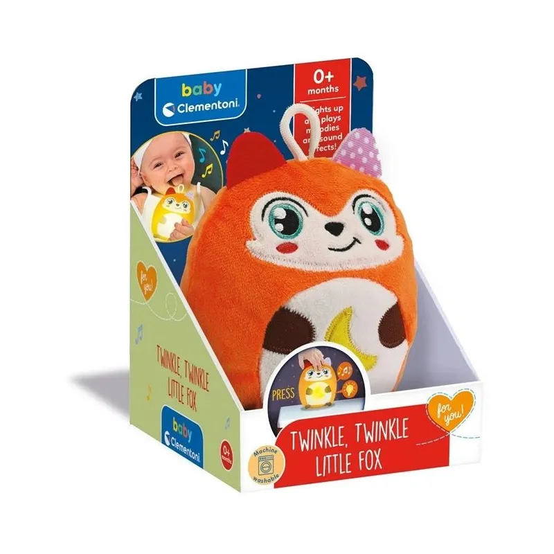 Rotaļīga un mirdzoša plīša rotaļlieta mazuļiem Clementoni Baby Twinkle Twinkle Little Fox