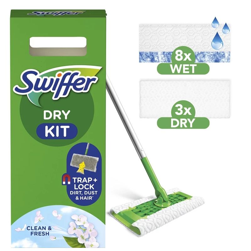 Swiffer Sweeper Kit. Sausas 8 gab + Mitras 3 gab