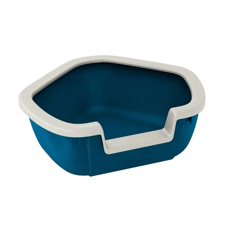 Kaķu tualete ar apmali Ferplast Dama, zila krās.-balta krās.-melna krās., atvērts, 57.5 cm x 51.5 cm x 22 cm