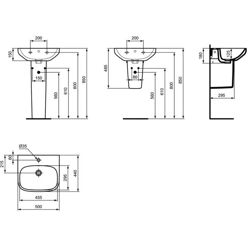 Izlietne Ideal Standard I.LIFE A T470701, ker. 18x50x44 cm
