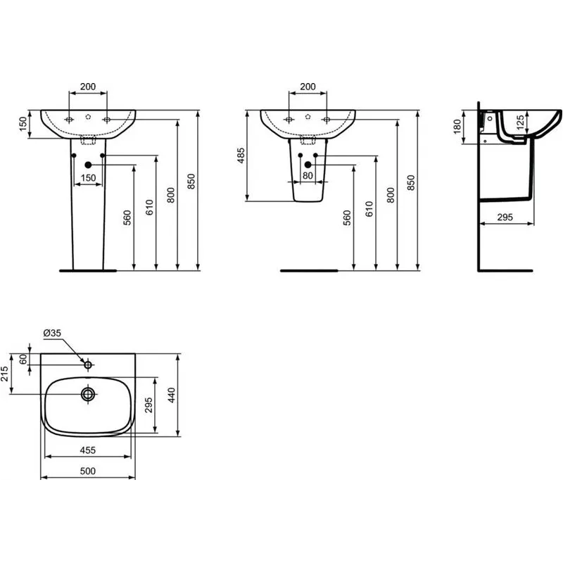 Vannas istabas izlietne Ideal Standard I.LIFE A T470701, keramika, 50 cm x 44 cm x 18 cm, balta krās.