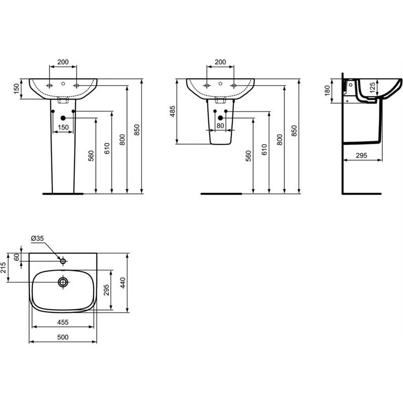 Izlietne Ideal Standard I.LIFE A T470701, ker. 18x50x44 cm
