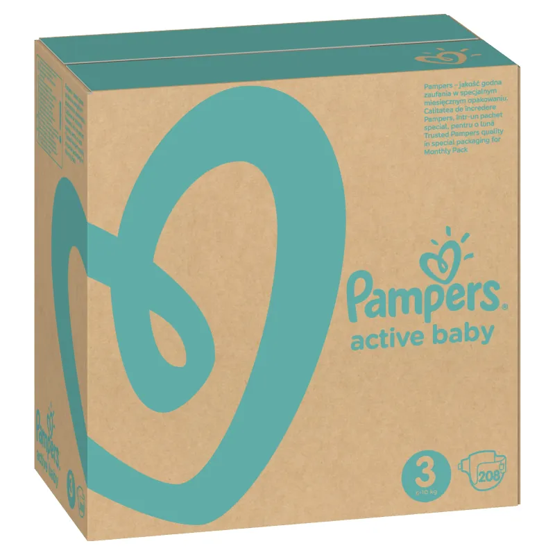Pampers Active Baby, Размер 3, 208 подгузников, 6-10 кг