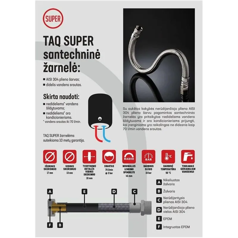 Santehnikas šļūtene Tucai S.A. Taq Super, F3-4-F3-4, 100 cm