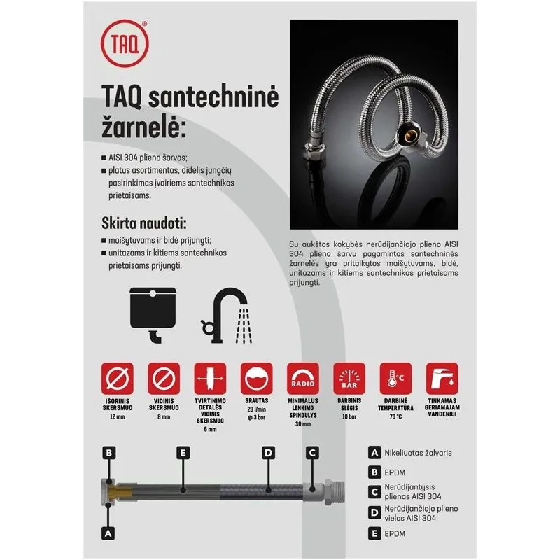 Santehnikas šļūtene Tucai S.A. Taq Fil-Nox, S3-8''-V3-8', 100 cm