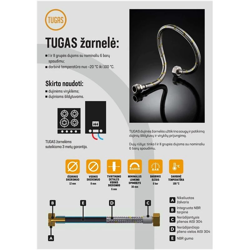 Šļūtene gāzes Tucai S.A. Tugas HG 60cm