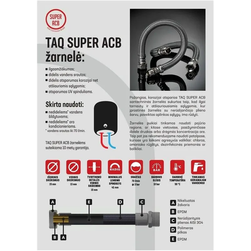 Santehniskā šļūtene Tucai SUPER ACB. I1-2-V1-2. 60 cm