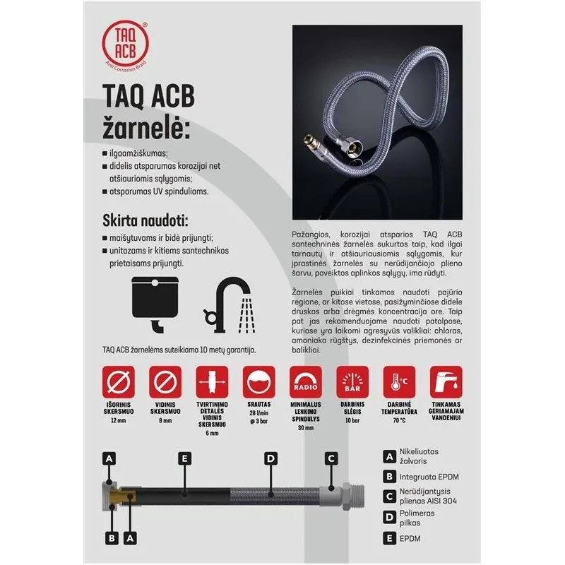 Santehnikas šļūtene Tucai S.A. Taq ACB, V3-8''-S3-8'', 30 cm