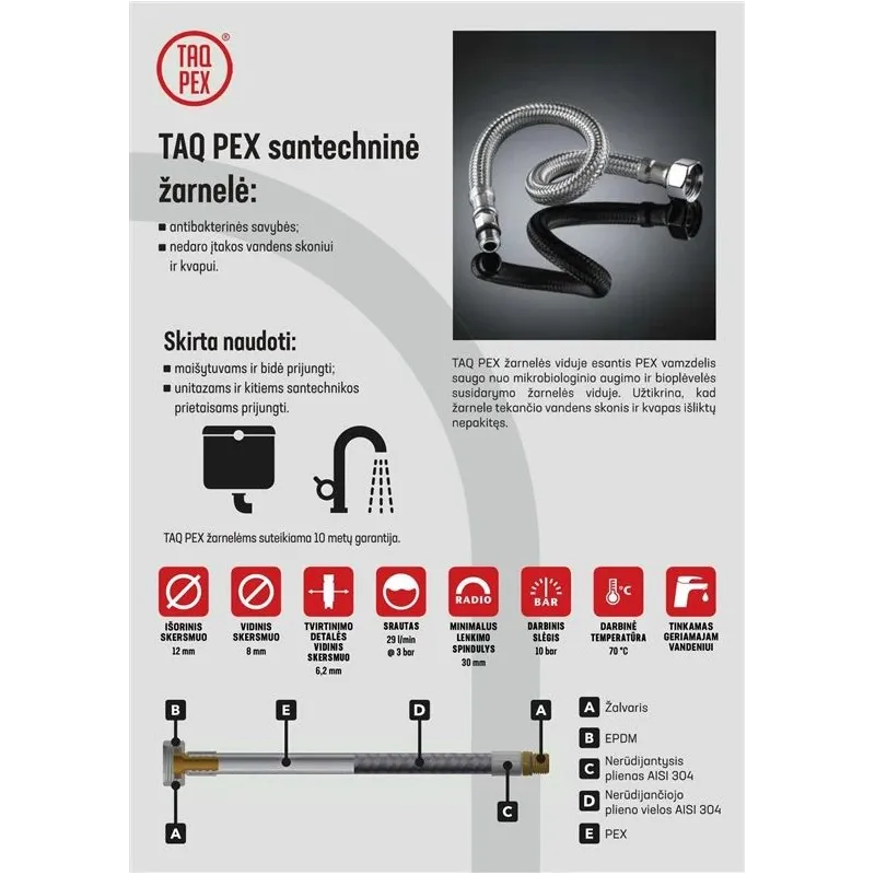 Santehnikas šļūtene Tucai S.A. Taq Pex, V1-2''-S1-2, 80 cm