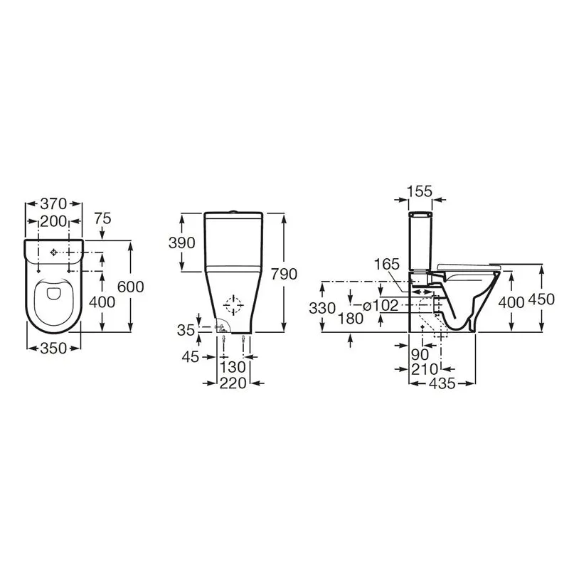 Tualete, novietojams Roca, 350 mm x 435 mm