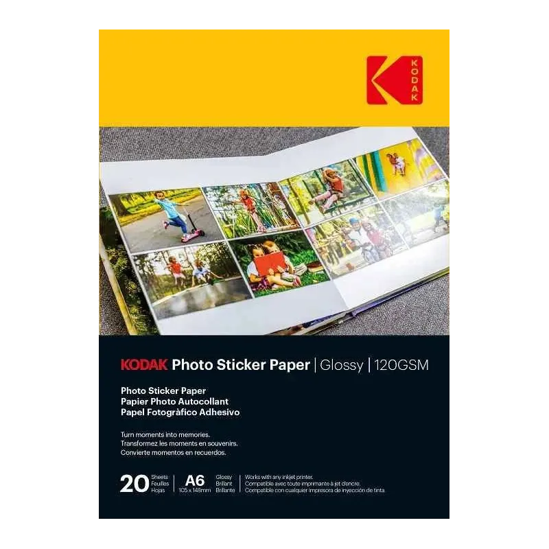 Kodak Photo Sticker Paper Gloss 120gsm A6x20 ,3510652,
