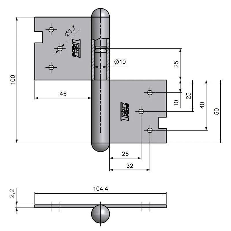 Eņģe durvju c2 9250 100x45mm zn labā