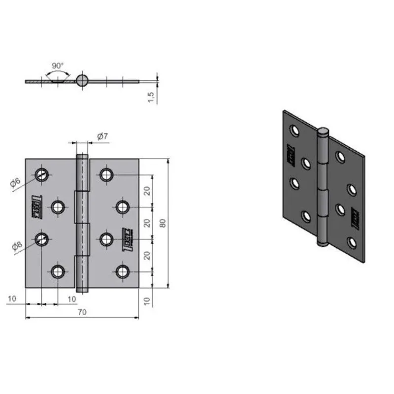 Eņģes logiem TKZ Polna J1 KZ80, 7 cm, pelēka krās., 2 gab.