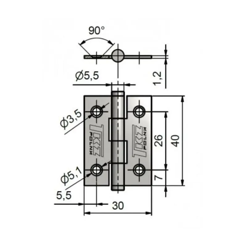 Eņģes logiem TKZ Polna J3 KZ40, 3 cm, sudraba krās., 2 gab.