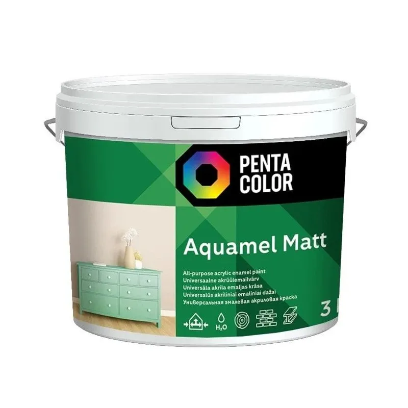 Emaljas krāsa, daudzveidīgs Pentacolor Aquamel, matēts, 3 kg, balta krās.