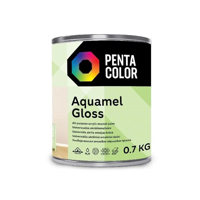 Emaliniai dažai, universalūs Pentacolor Aquamel, blizgus, 0.7 kg, balta sp.