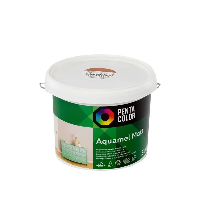 Emaljas krāsa, daudzveidīgs Pentacolor Aquamel, matēts, 3 kg, brūngani sarkana krās.